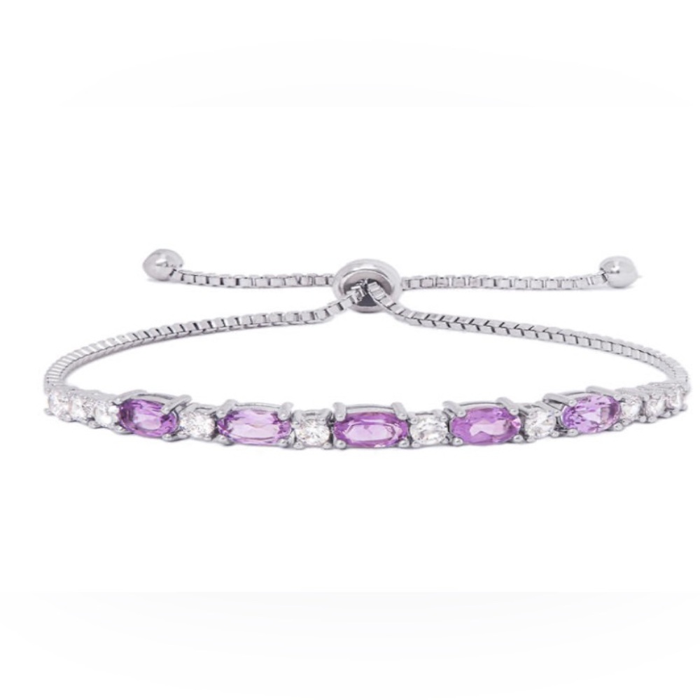 Lab Amethyst Oval Adjustable Bracelet